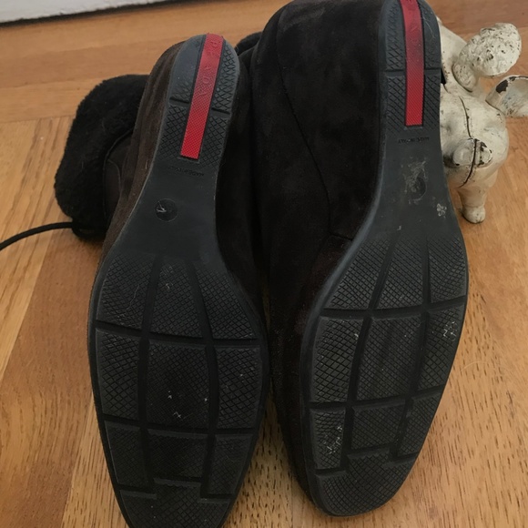 Prada Shearling Lace-Up Wedge Boot - Picture 4 of 4